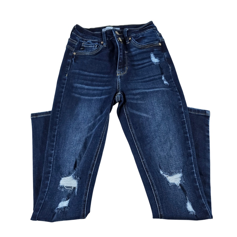 KanCan Maurices Womens High Rise Distressed Skinny Jeans Dark Wash 26 120193